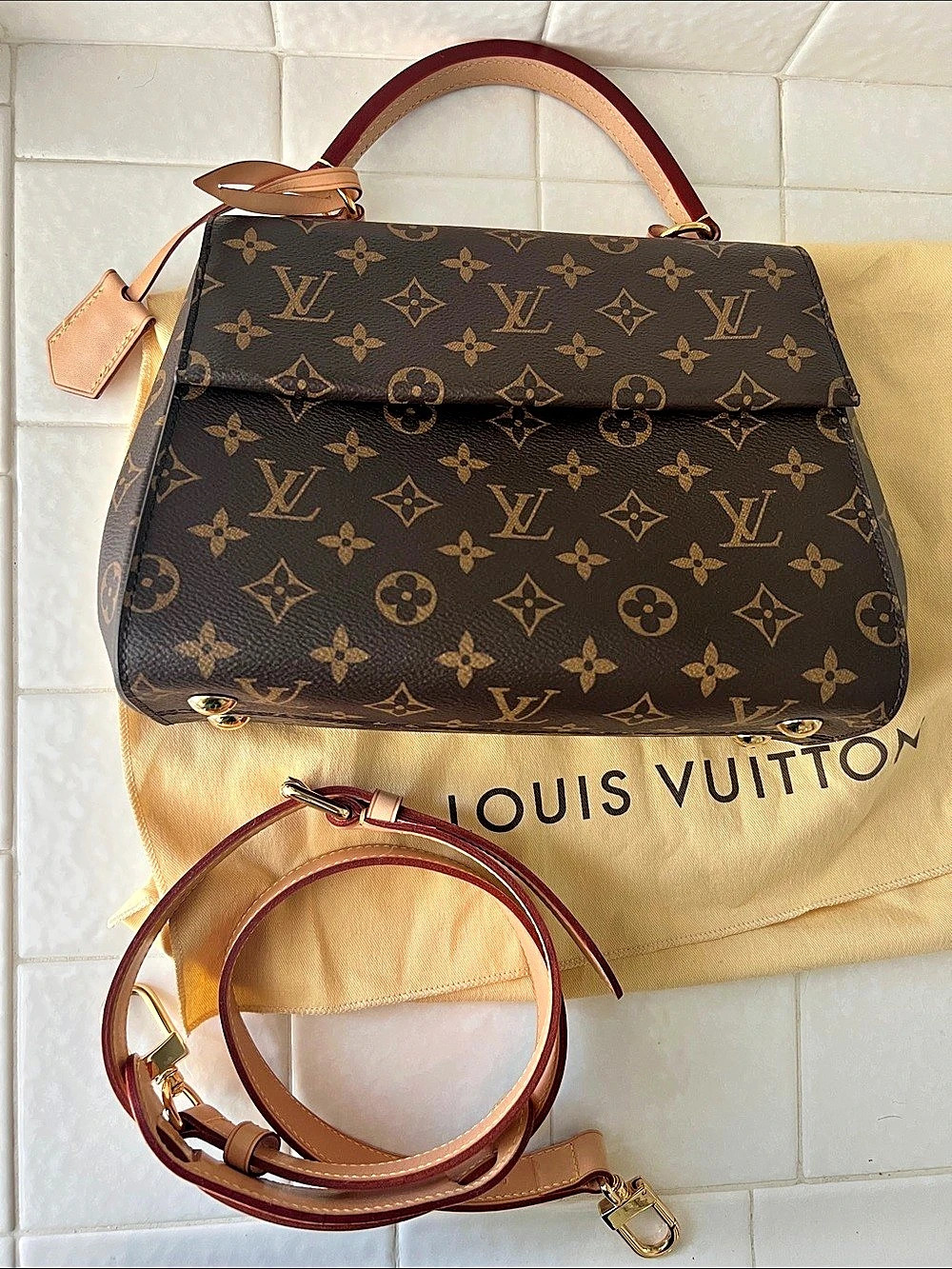 Louis Vuitton cluny bb Monogram Shoulder Bag Brown & Tan non-LV strap